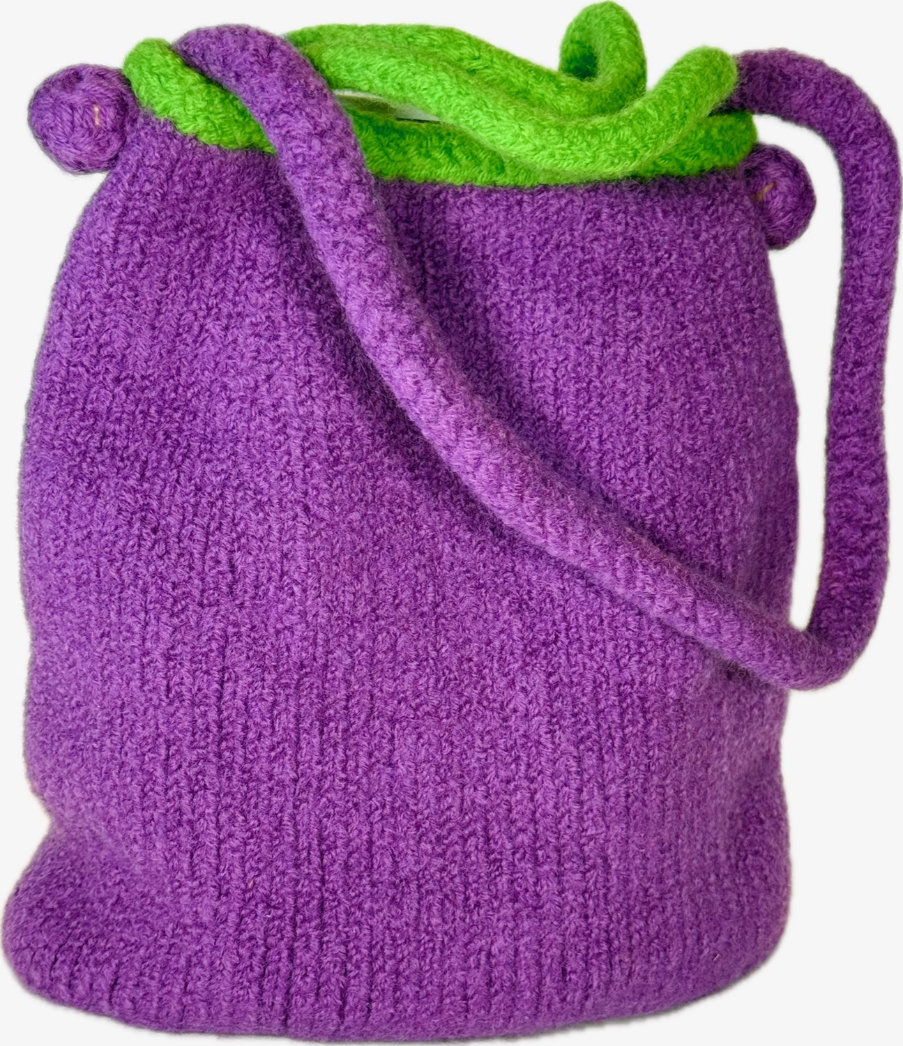 Purple bucket bag with lime green accents